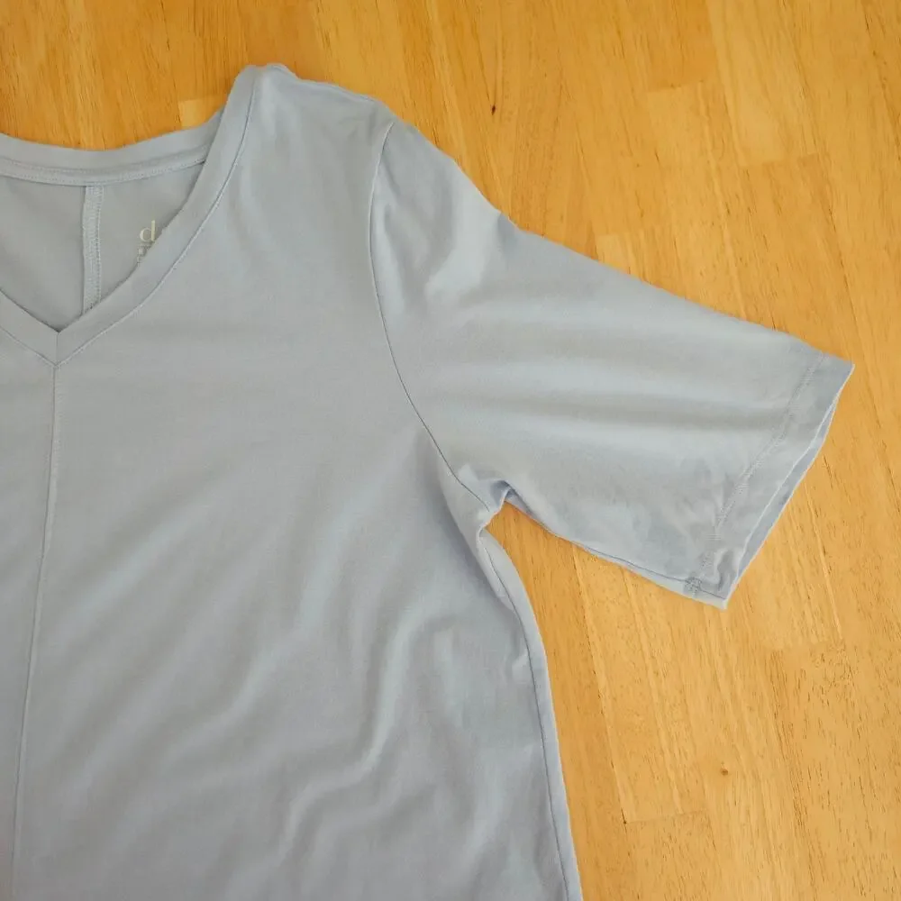 Denim & Co. Essentials Elbow Sleeve Top w/ Seaming Detail Sz M Baby Blue - Picture 5 of 8